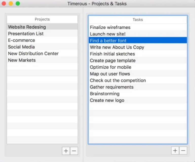Timerous 1.1 : Projects and Tasks