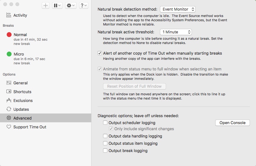 Time Out 2.4 : Configuring Advanced Settings