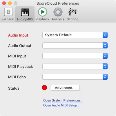 ScoreCloud 4.4 : Audio - MIDI Preferences