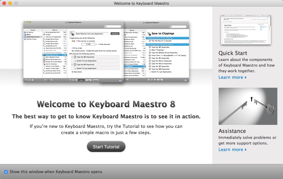 Keyboard Maestro 8.2 : Welcome Window