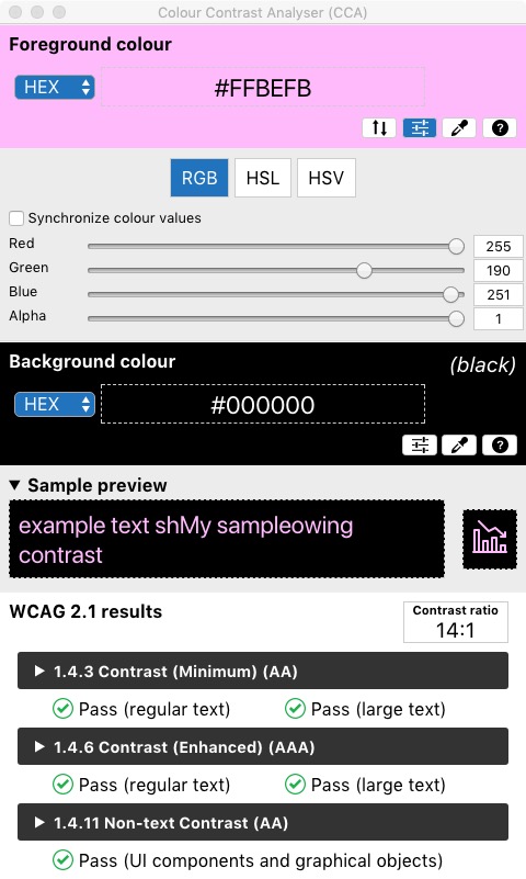 Colour Contrast Analyser 1.2 : Main Screen 