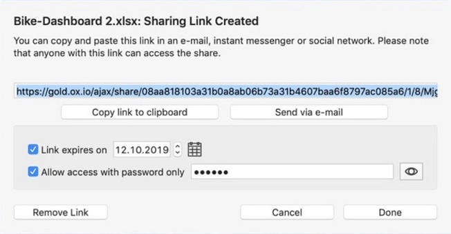 OX Drive 2.2 : Sharing Link Created