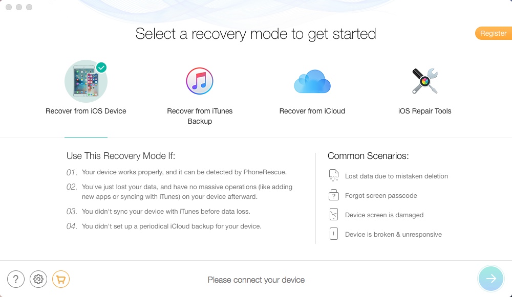 PhoneRescue 3.7 : Selecting Recovery Mode