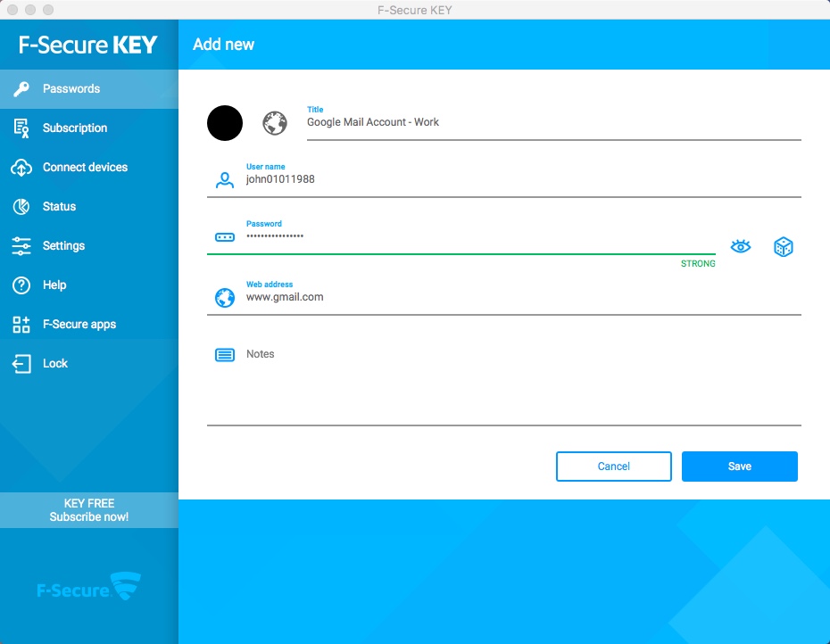 F-Secure Key 4.8 : Adding New Item