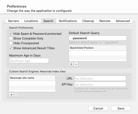 NZBVortex 3.4 : Search Preferences