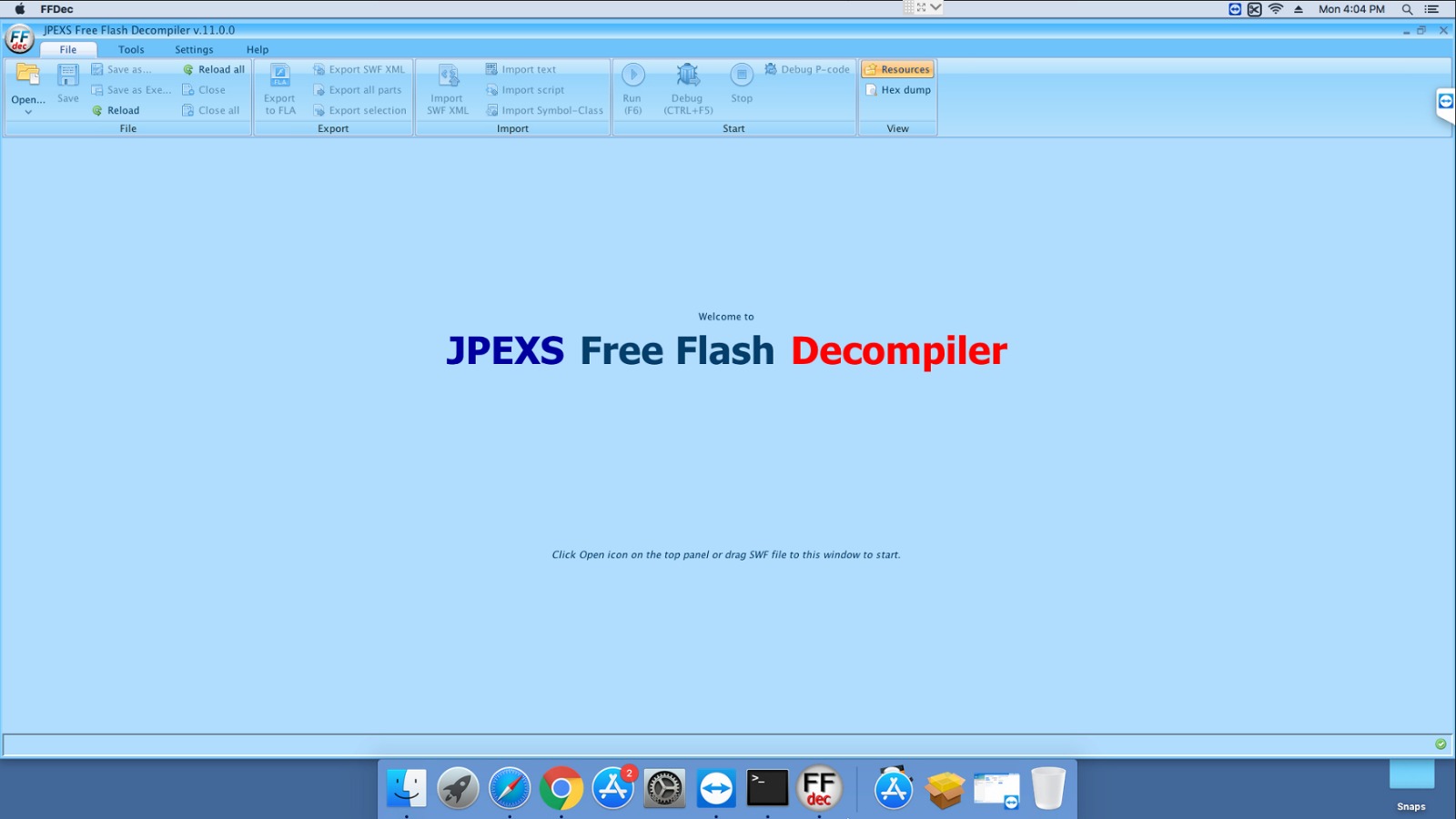 JPEXS Free Flash Decompiler 11.0 : Main image