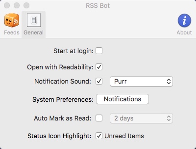 RSS Bot - News Notifier 2.6 : Configuring General Settings