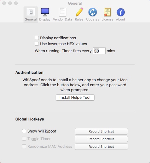 WiFiSpoof 3.1 : Configuring General Settings