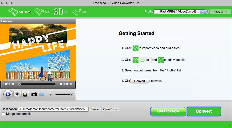 Free Mac 3D Video Converter Pro 3.3 : Main Window