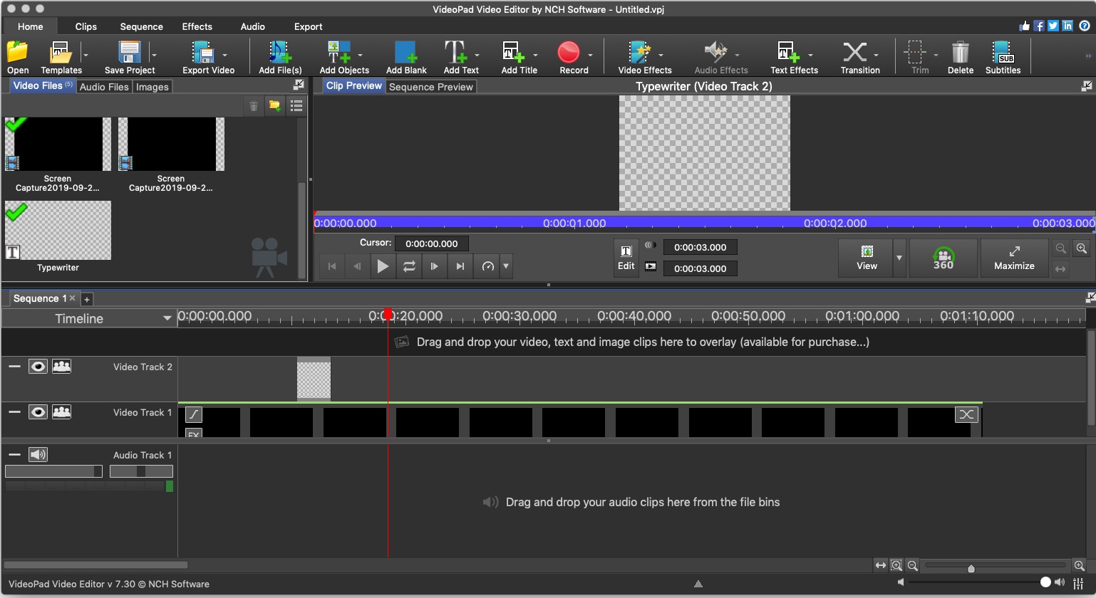 VideoPad Video Editor 7.3 : Main Screen