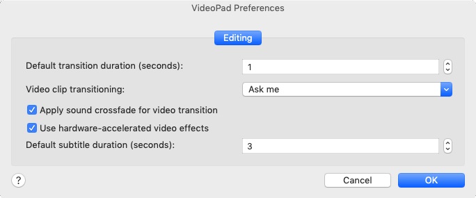 VideoPad Video Editor 7.3 : Preferences