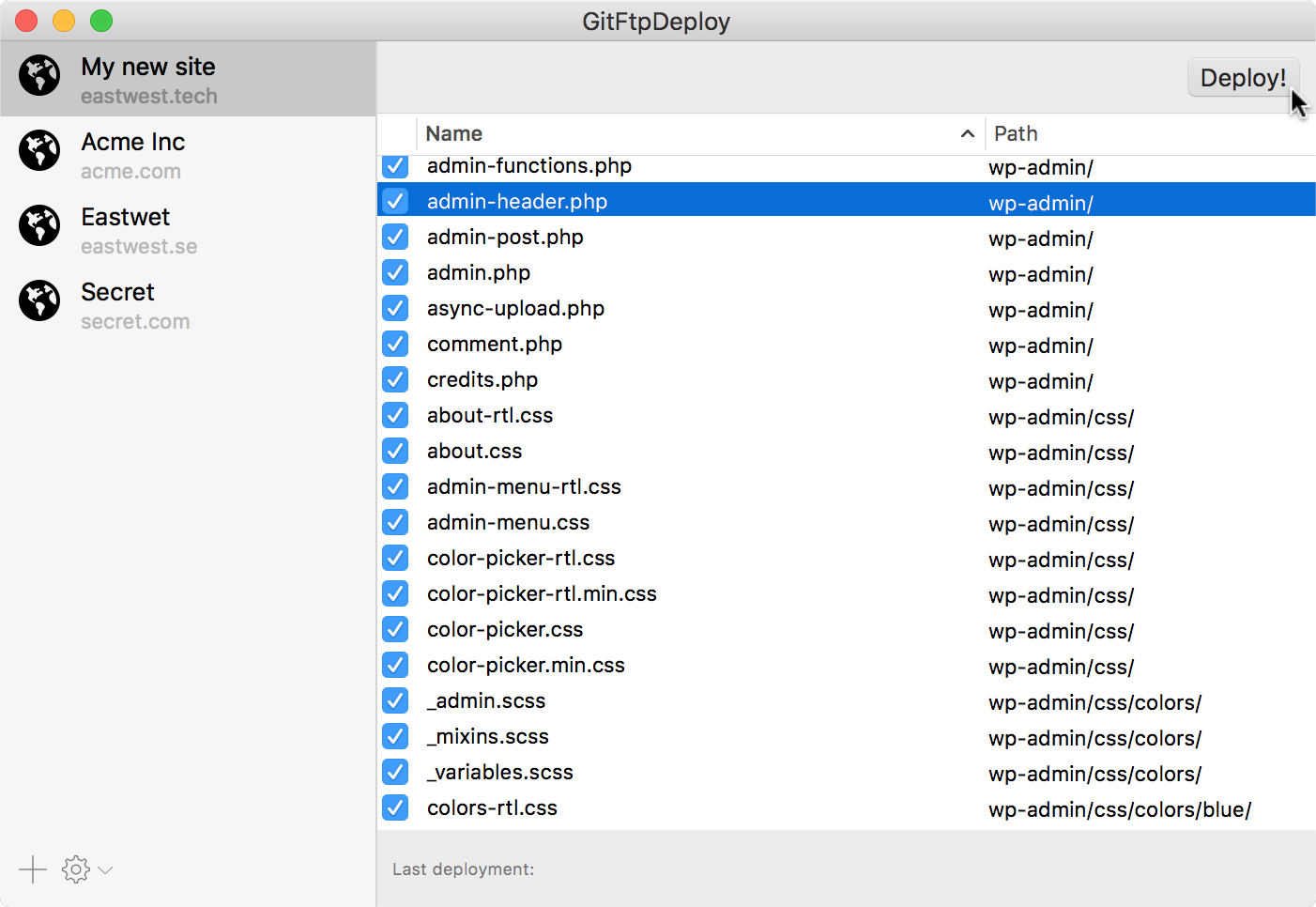 GitFTP-Deploy 1.1 : Main Window
