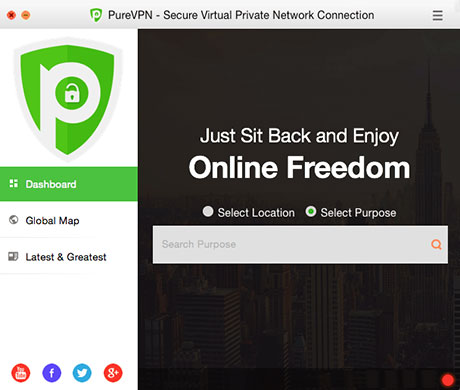 PureVPN Mac VPN Software 6.0 : Main Window