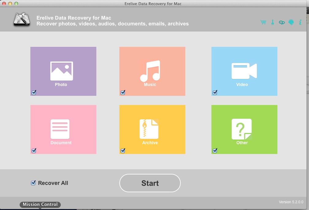 Erelive Data Recovery for Mac 5.2 : Main Window