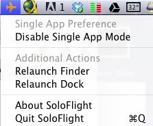 SoloFlight 1.0 : Single app mode enabled menu