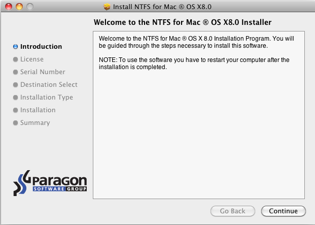 NTFS for Mac OS X 8.0 : Welcome page