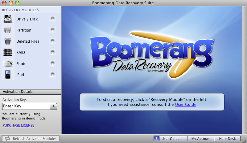Boomerang Data Recovery 2.0 : Main window