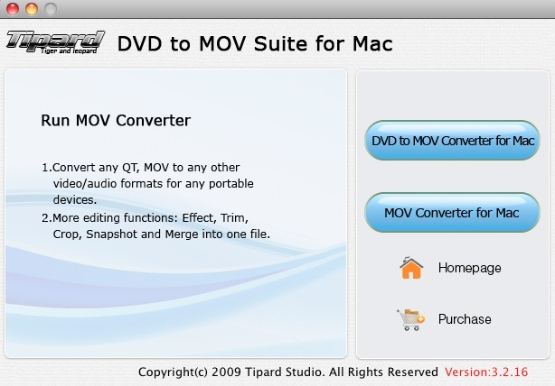 Tipard DVD to MOV Suite for Mac 3.2 : Launcher