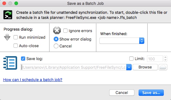 FreeFileSync 10.0 : Saving Profile As Batch Job