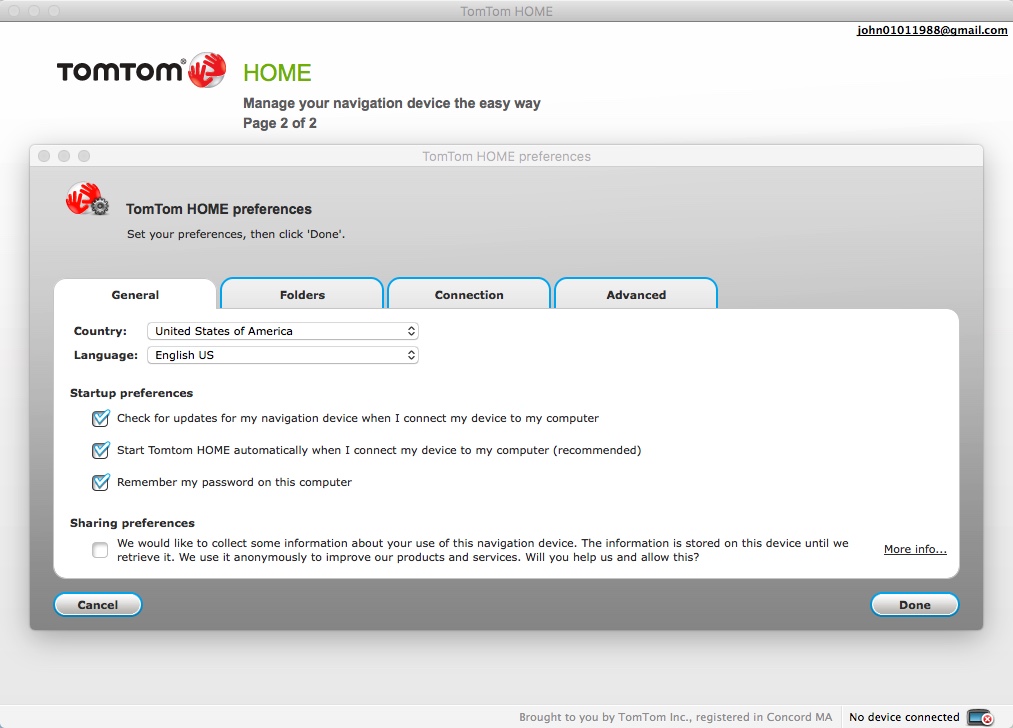 TomTom HOME 2.1 : Preferences Window