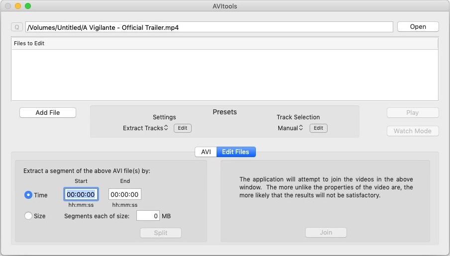 AVItools 3.7 : Main Screen Edit Files