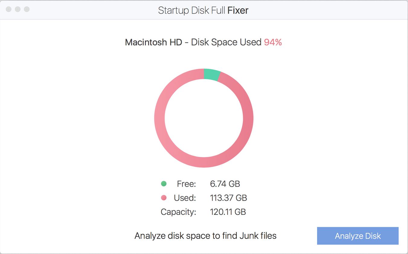 Startup Disk Full Fixer 1.0 : Main image