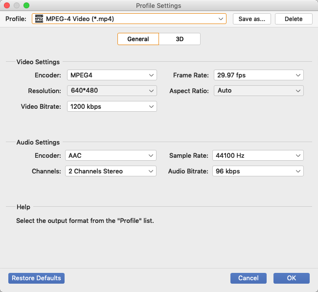 1-Click Video Cutter Joiner 1.1 : Profile Settings