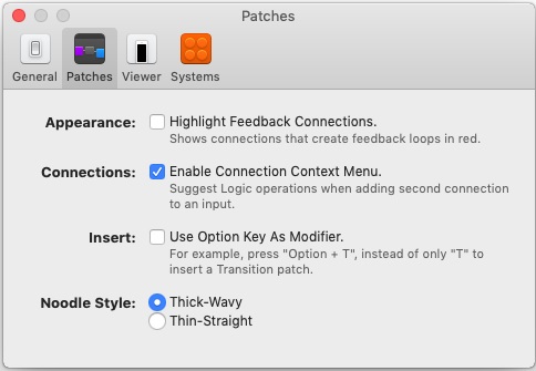 Origami Studio 2.8 : Patches Settings
