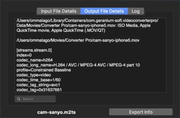 AVCHD to Mov 2.2 : Output File Details