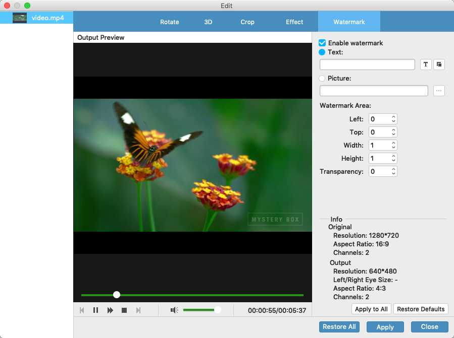 Any-Make Video Converter 3.9 : Watermark Options
