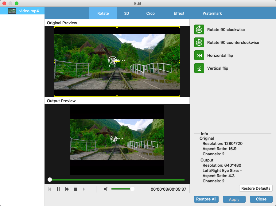 Any-Make Video Converter 3.9 : Rotate Options