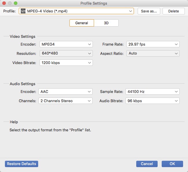 1-Click Video Converter 6.3 : Profile Settings