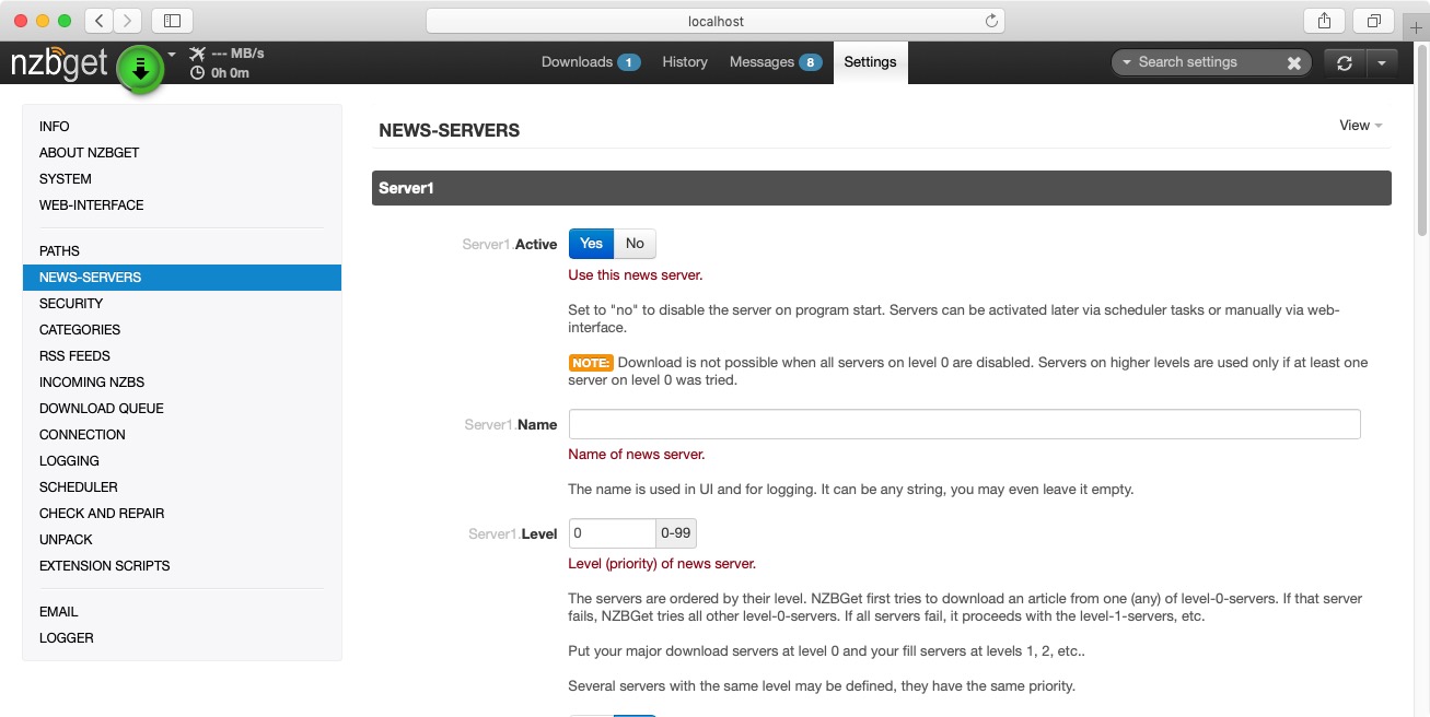 NZBGet 21.0 : News-servers Settings
