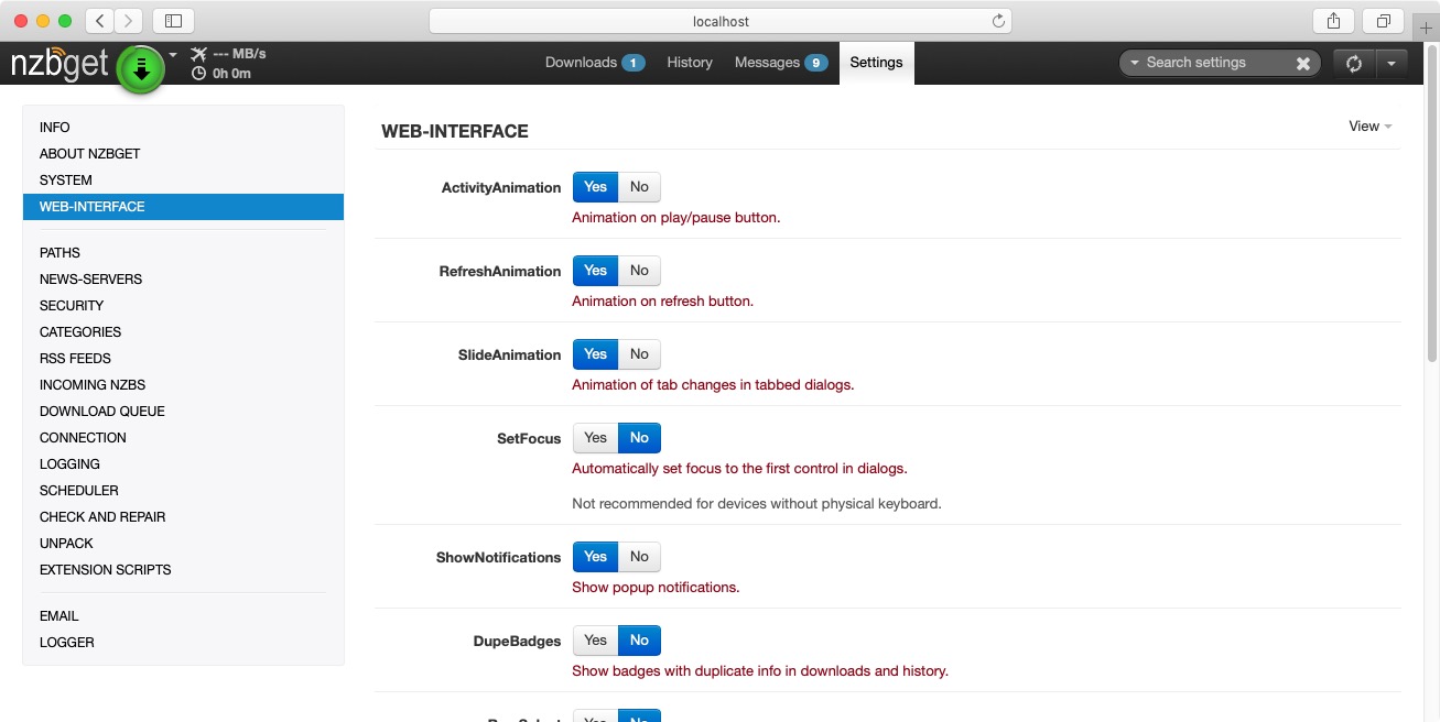 NZBGet 21.0 : Web Interface Settings