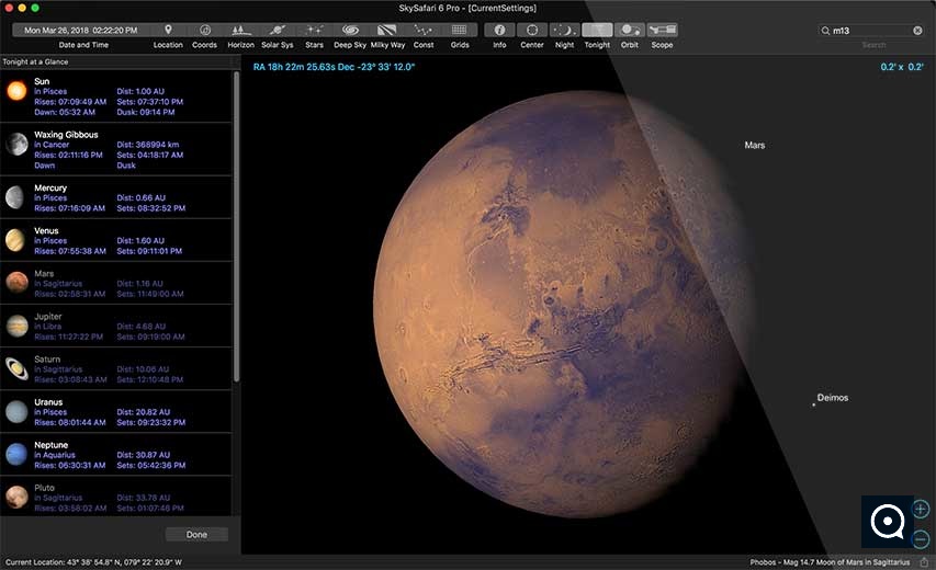 SkySafari 5 Pro 6.1 : SkySafari 6 Pro Tonight At A Glance Mars Screenshot