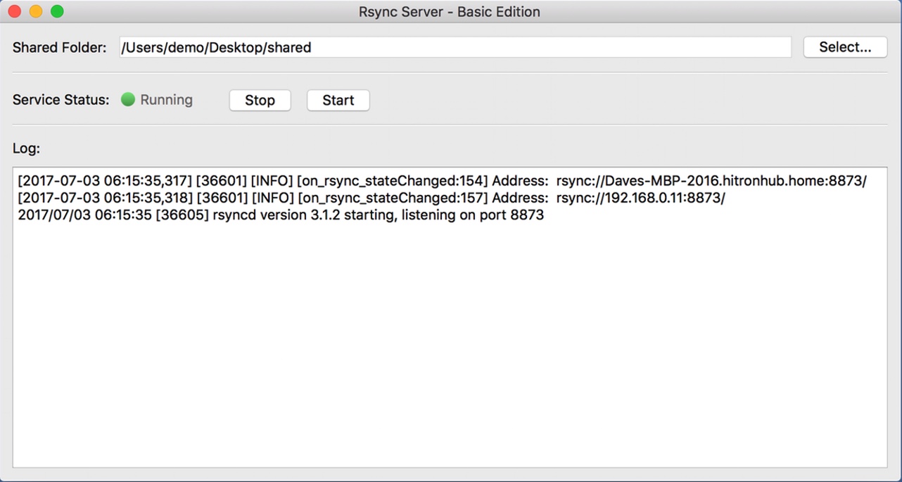 Rsync Server - Basic Edition 3.1 : Main window