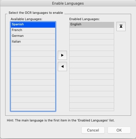 OCR App 3.4 : Enable Languages