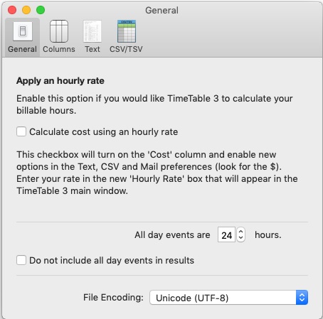 TimeTable 3.4 : General Settings