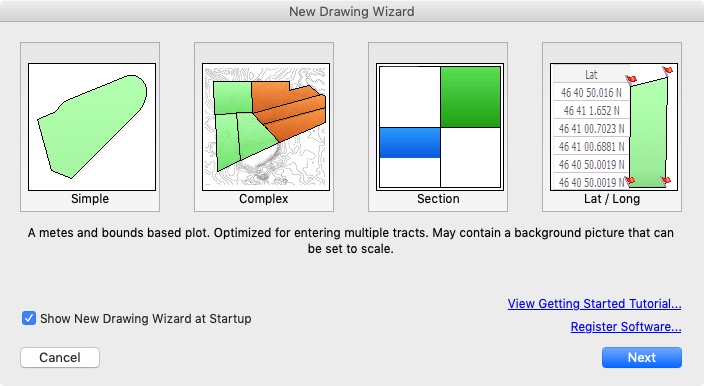 Metes and Bounds 5.5 : New Drawing Wizard