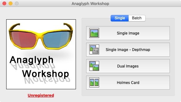Anaglyph Workshop 2.9 : Welcome Screen