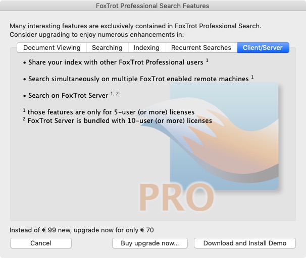 FoxTrot Personal Search 6.6 : Options
