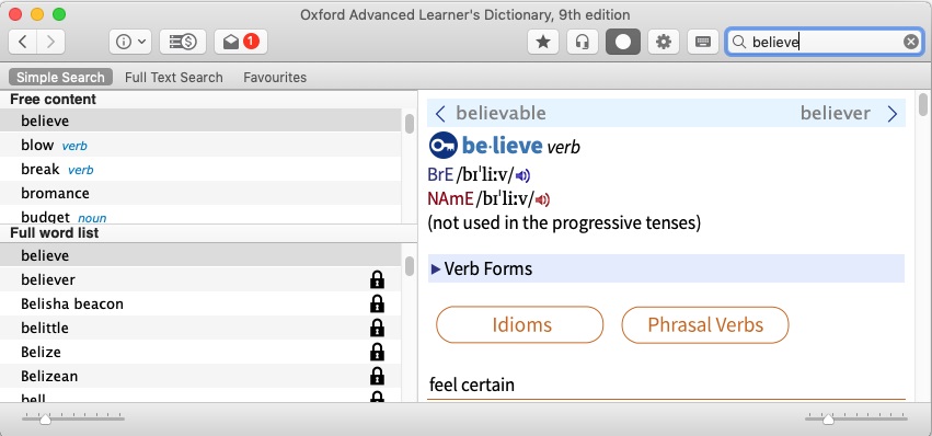 Oxford Advanced Learner's Dictionary 8.7 : Main Screen 
