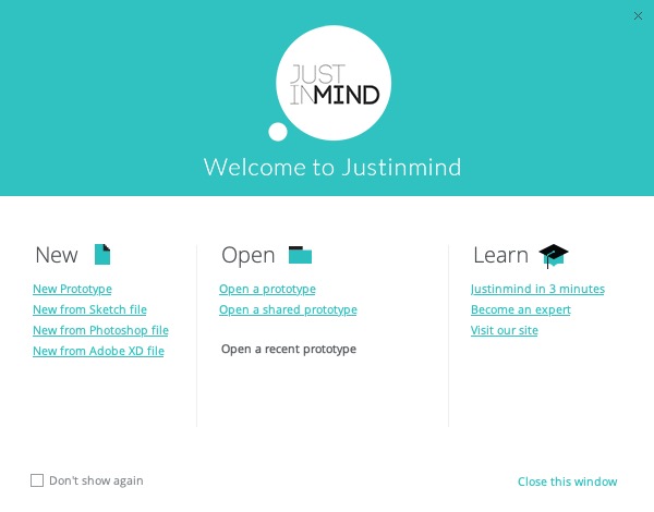 Justinmind 8.7 : Welcome Screen