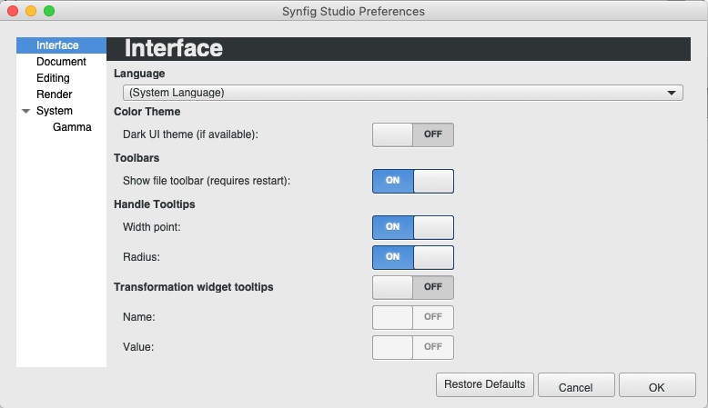 Synfig Studio 1.2 : Preferences