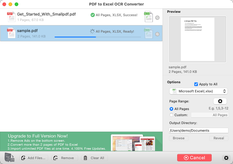 PDF to Excel OCR Converter 1.0 : Convert Window