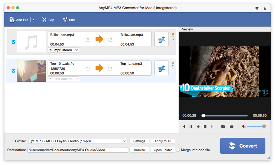 AnyMP4 MP3 Converter for Mac 8.2 : Main Window