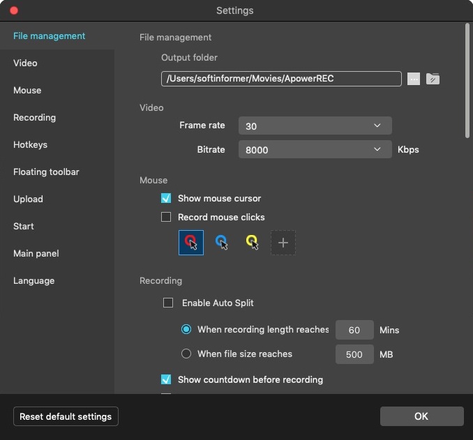 Apowersoft Screen Recorder 1.2 : File Management Settings