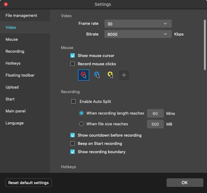 Apowersoft Screen Recorder 1.2 : Video Settings