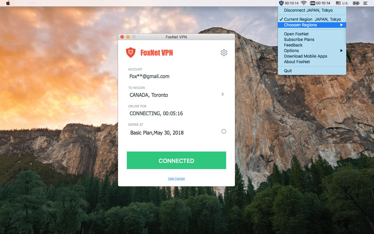 FoxNet VPN 1.4 : Main Window