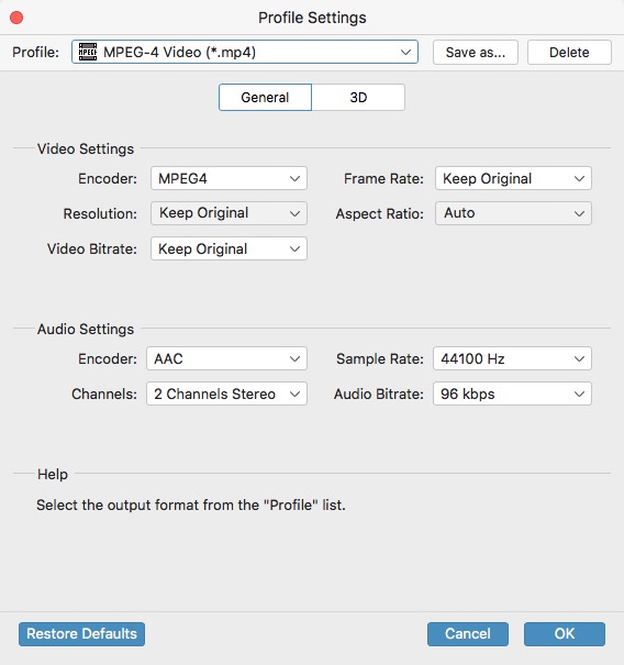 Tipard 4K Video Converter for Mac 9.1 : Profile Settings
